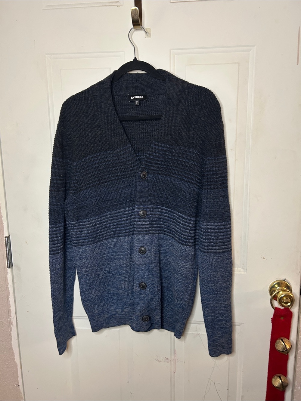 Express Men’s Navy to Indigo Ombre Button Cardigan